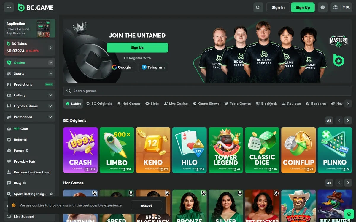 Screenshot: BC.Game game lobby