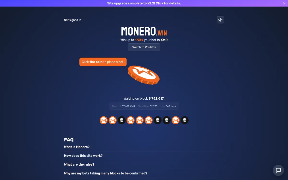 Screenshot: Monero.win homepage